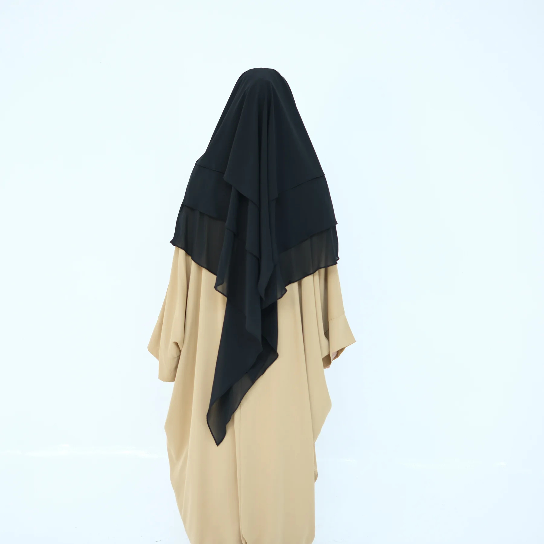Eid gasa Hijab largo Khimar 2 capas prenda de oración musulmán largo Headdcarf mujeres una pieza Jubha Hijabs Musulman Dejellab 2025