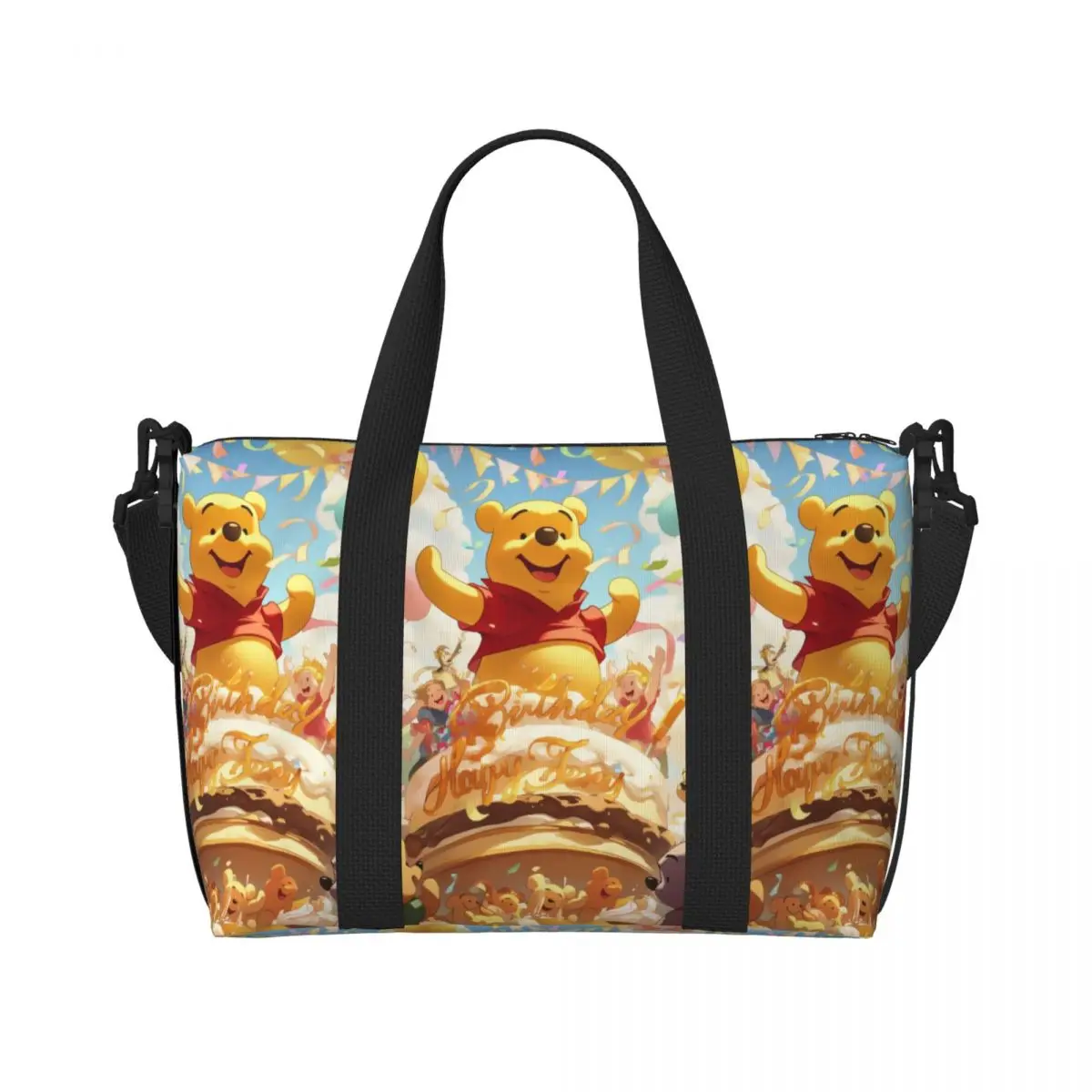 

Custom Kawaii Cartoon Winnie Pooh Tote Bag Women Large Capacity Yellow Bear Beach Gym Shoulder Travel Bag