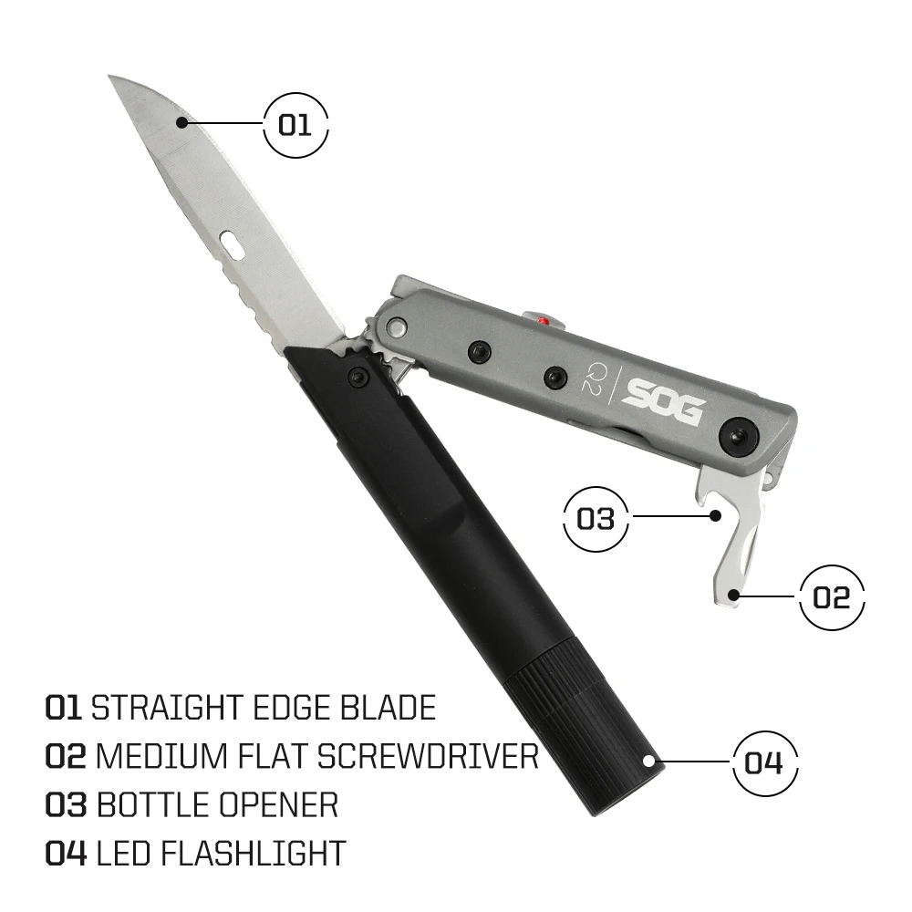SOG BATON Q2 4 in 1 Multifunctional Tactical Pen Mini Pocket Tools EDC Compact Multi-Tool LED Flashlight Outdoor Survival Tools