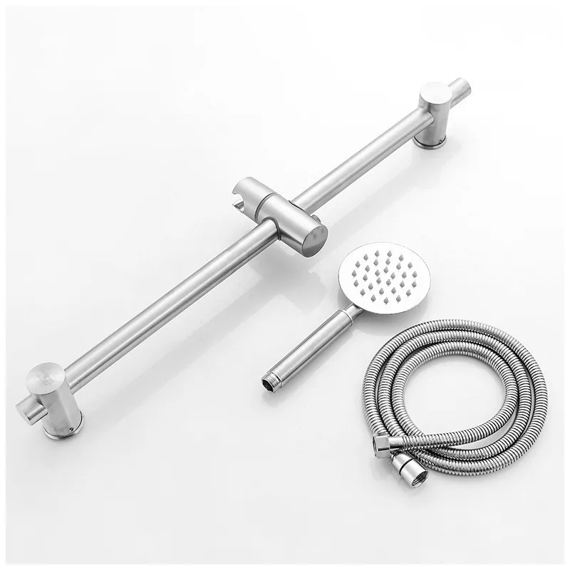 

Stainless Steel Rail Shower Rod Shower Bracket Movable Adjustable Fixed Rod Shower Rail With Accessory