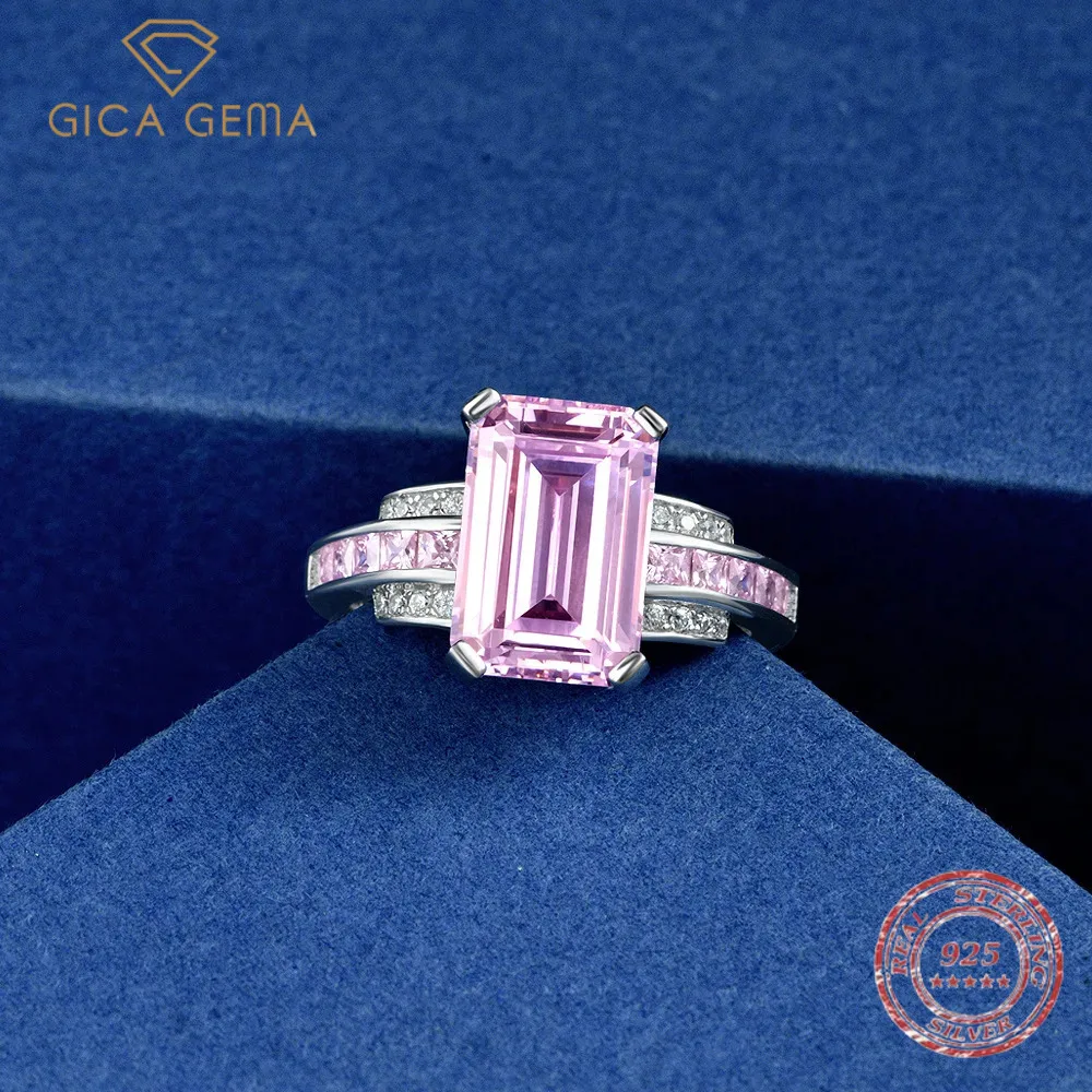 Gica Gema 925 Sterling Silver Emerald Cut Lab Pink Gemstone Engagement Fine Jewelry Cocktail Party Ring For Women Wedding Gift