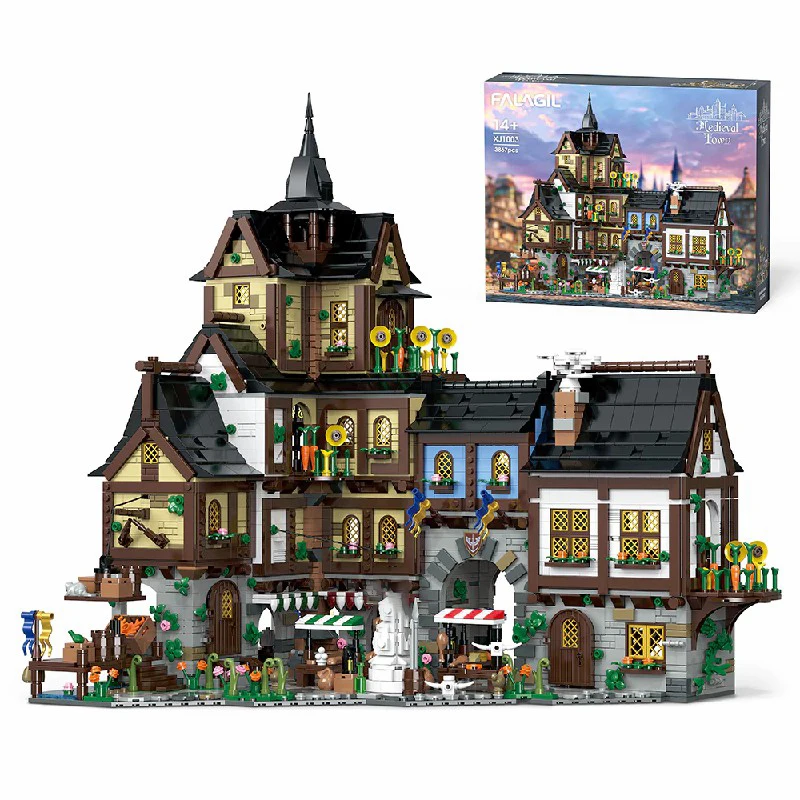 Middeleeuwse herenhuis gebouwen sets, stad appartement winkel architectuur modulaire gebouwen blokken model kit, cadeau voor kinderen 3867PCS