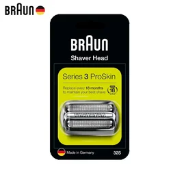 Braun 32S Shaver Head Series 3 Silver Electric Razor Replacement Blade Foil Cutter Cassette for 3000s 3010s 3040s 3050cc 3070cc