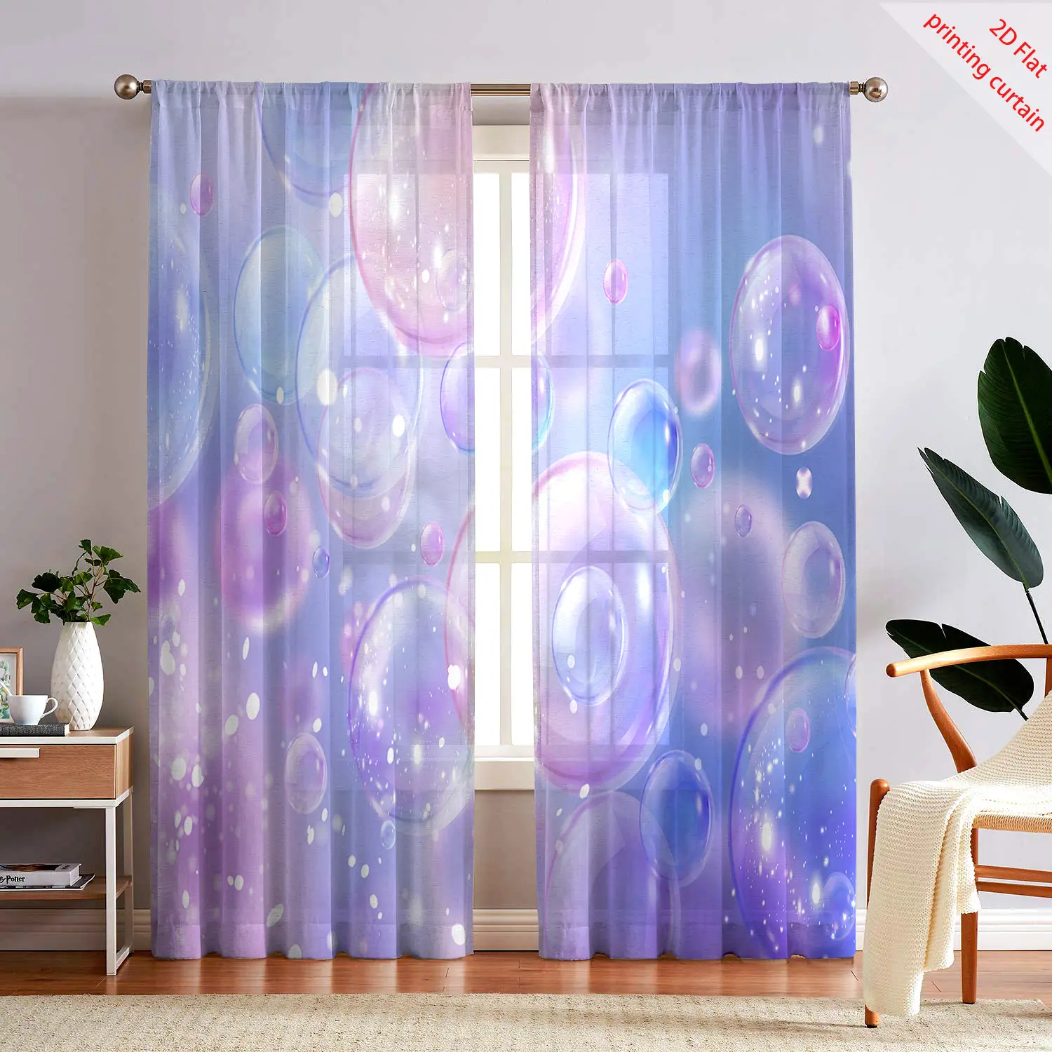 Dreamy bubble printed gauze curtain, gradient transparent curtain, home, office, dormitory living room balcony window decoration