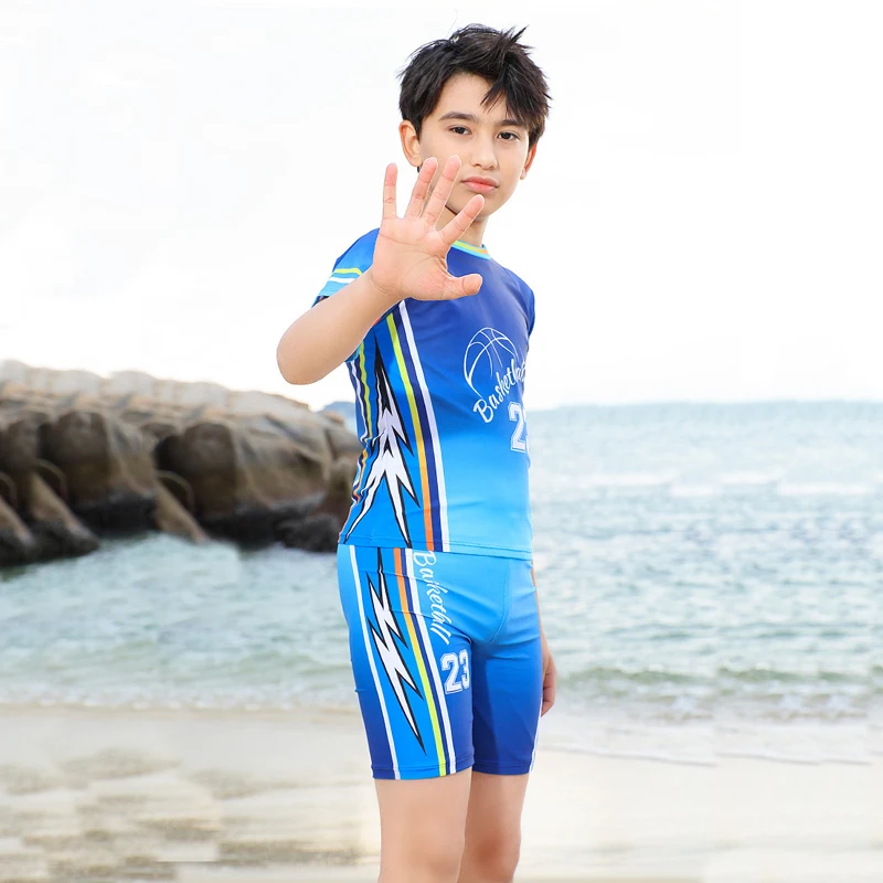 New Design Boys Swimwear Two Piece Boy Swimming Set Swimsuit Kids Short Sleeve Children Two-piece Suits Summer Beachwear