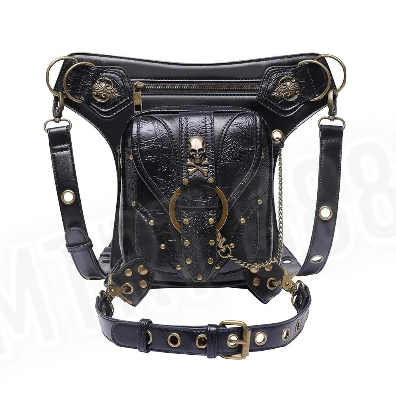 NES Motorcycle Riding Fanny Pack Punk Chain Outdoor Skull Motorcycle Bag Shoulder Crossbody Bag Retro Mobile Phone Waist Bag