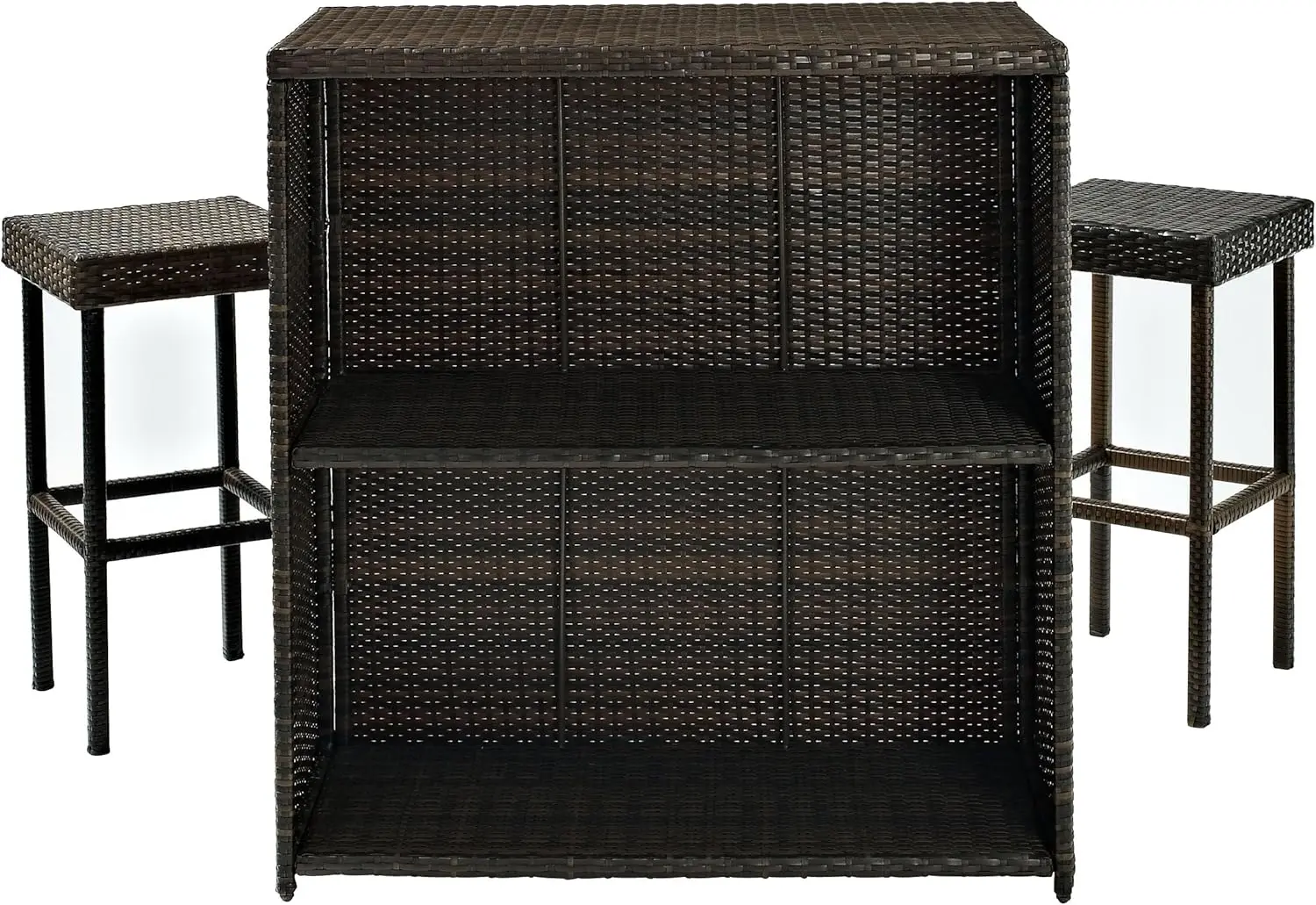 طقم بار خارجي من Crosley Furniture Palm Harbour مكون من 3 قطع مع مقعدين للفناء الخلفي والفناء والسطح والشرفة والبني