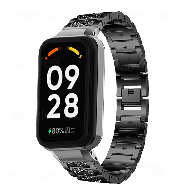 Strap For Xiaomi Mi Band 8 active Smart Watch band Metal Case Protector Frame For Redmi Band 2 / Band Pro Diamond Bracelet Cover