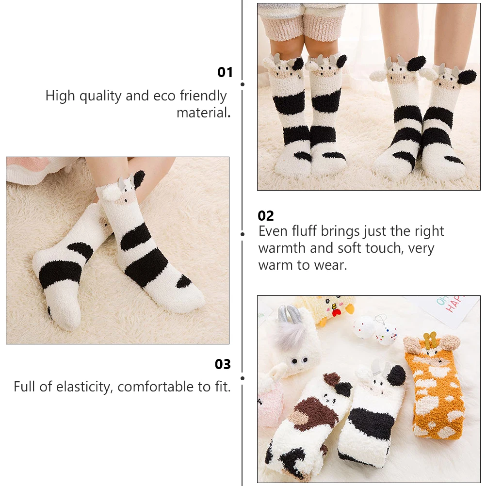 

Warm Floor Socks Thick Fleece Lined Winter Sleeping Stockings Women Cow Print Indoor Hosiery Soft Elastic Breathable Thermal