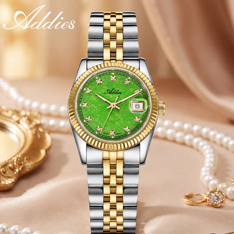 ADDIES 50m Waterproof Quartz Watch for Women Sapphire Crystal 316L Stainless Steel BGW9 Super Luminous Luxury Ladies Wristwatch
