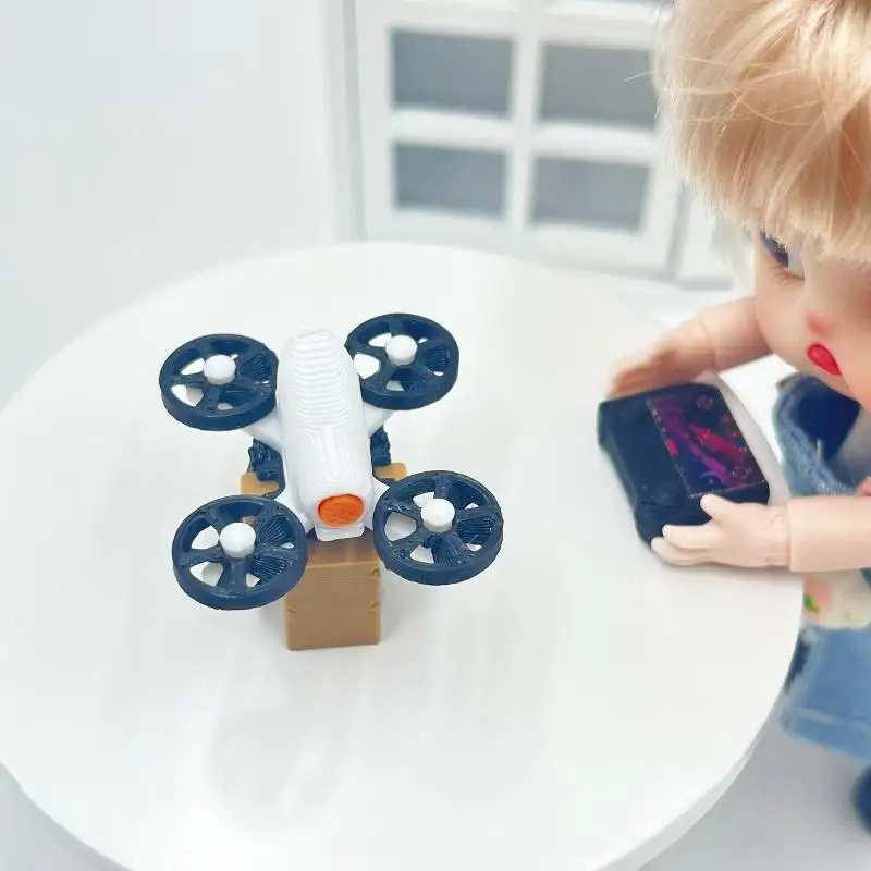 【BS】Mini Drone Doll Accessory Set With Realistic Remote Control For Kids Pretend Play Dollhouse Decor
