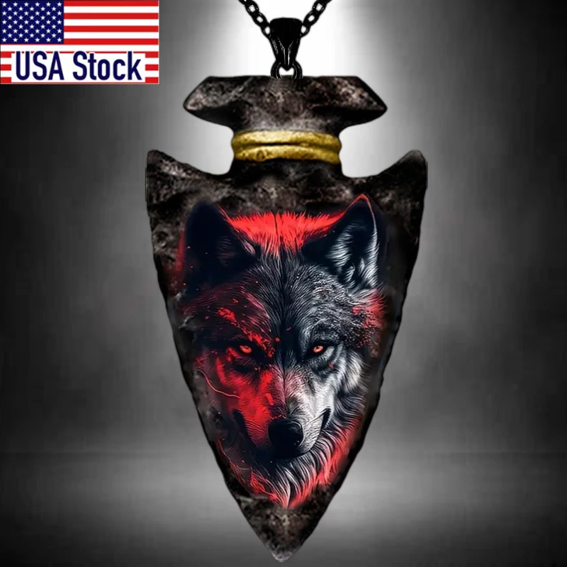 1Pc Punk Hip-hop Dynamic Wolf Geometric Triangle Painted Pendant Necklace Street Men's Trendy Jewelry Accessories Gift