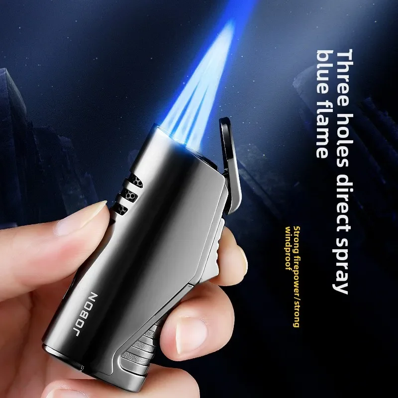 JOBON Powerful Metal Cigar Lighter with Cutter Windproof 3 Jet Flame Torch Lighter Personalized Men's Gift Lighter Small Tool