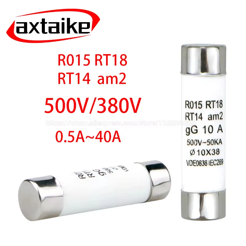 

5PCS 10*38mm Ceramic fuse 0.5A 1A 2A 3A 4A 5A 6A 8A 10A 16A 20A 25A 32A 40A 500V RO15 R015 RT18 RT14 am2 380V 10*38