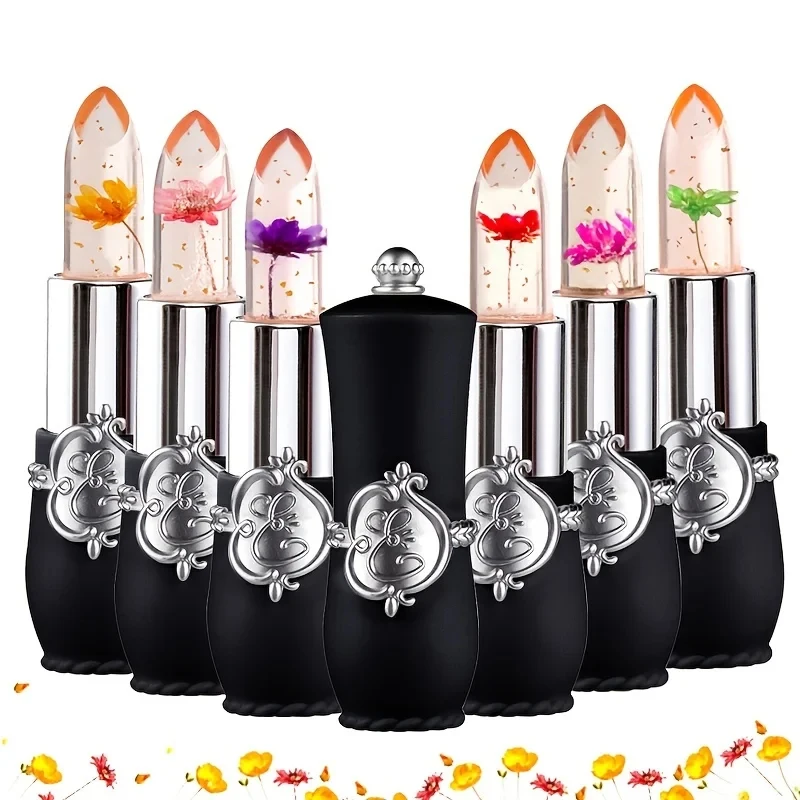 Flower Jelly Lipstick Set cambiamento di temperatura idratante Flower Lipglaze balsamo per le labbra a lunga durata Magic Color Change Lip Gloss