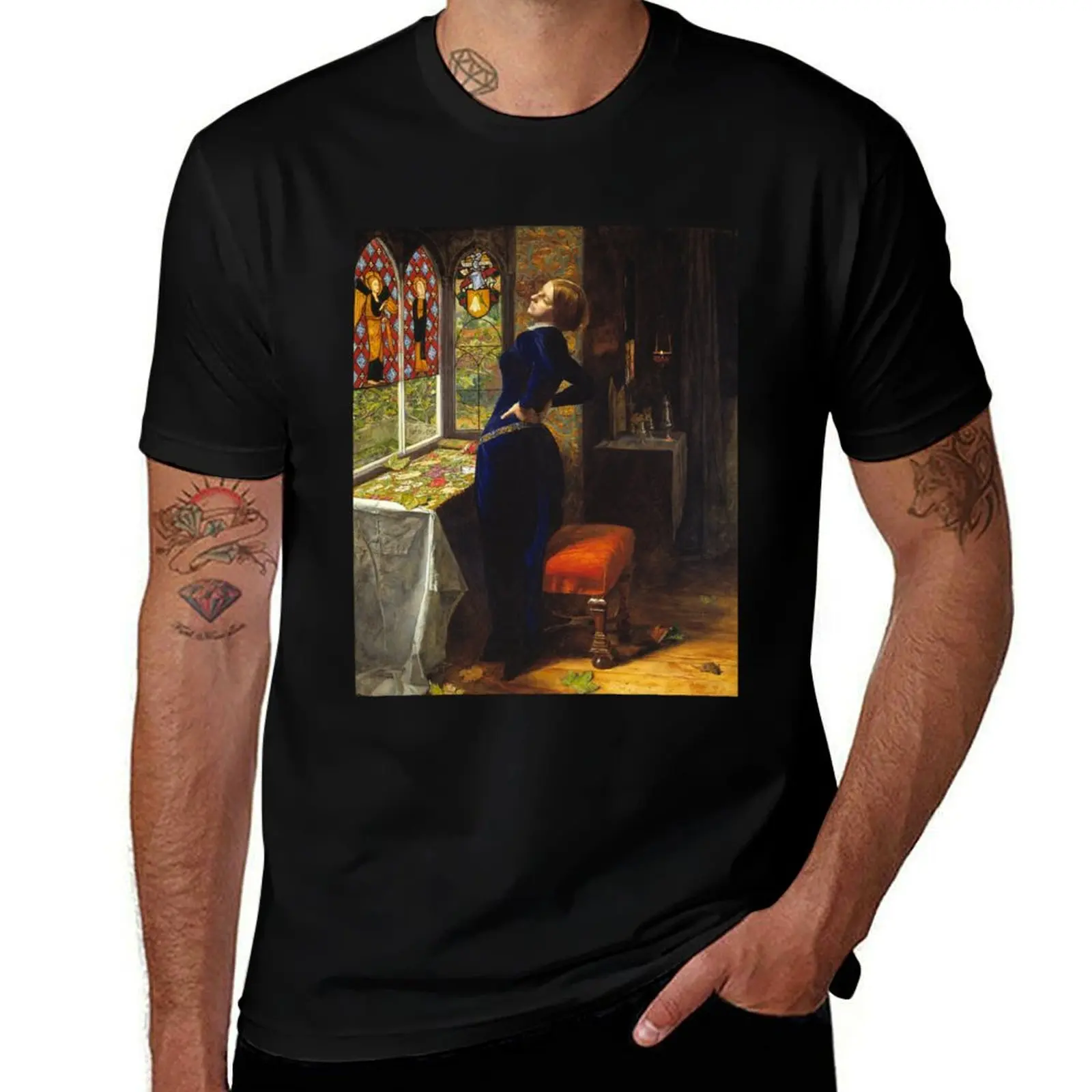 

John Everett Millais - Mariana T-Shirt man t shirts graphic t shirts for man cotton soft T-shirt
