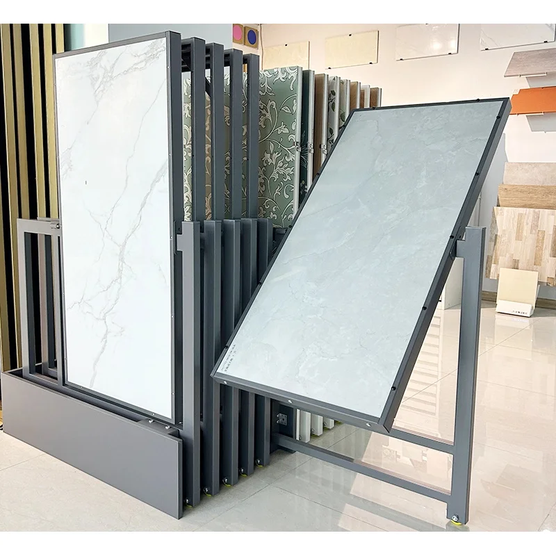 custom.Customized Modern Pull-Out Metal Tile Display Rack Stone Sliding Store Showroom Display