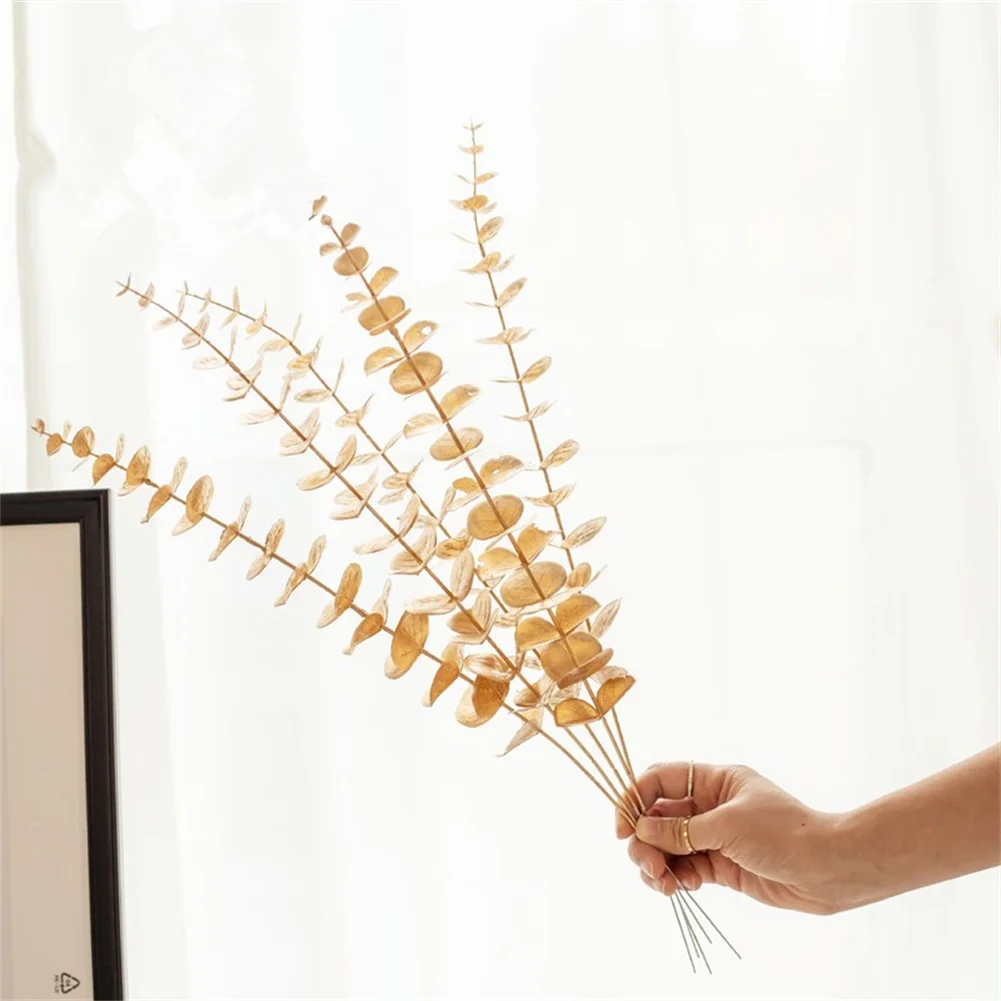 Artificial Gold Eucalyptus Parts Plastic 1pc 45cm Decoration Eucalyptus Flower For Wedding Gold High Quality Home - Image 2