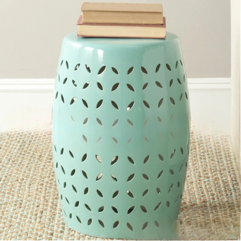Ceramic drum stool foyer shoe changing stool, home decoration ornament neoclassical shoe stool round pier crafts