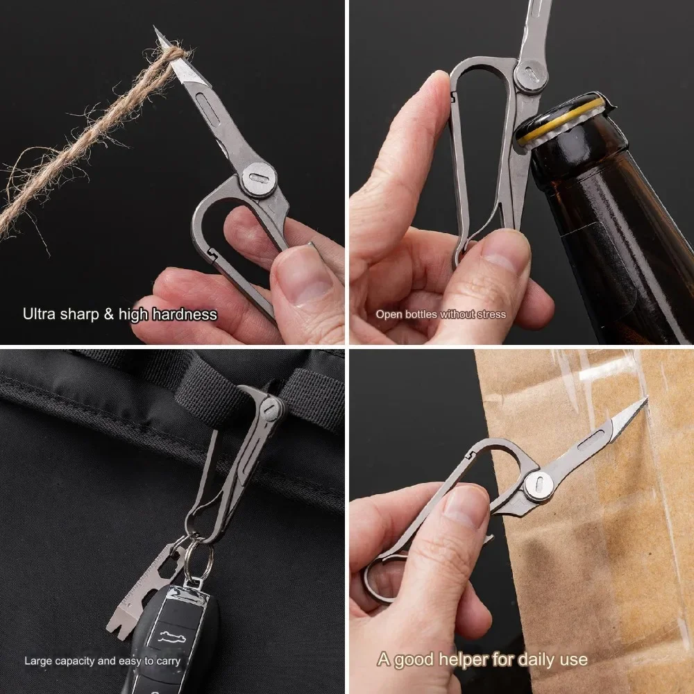 Multifunctional Titanium EDC Carabiner Keychain Folding Utility Knife and Bottle Opener Quick Release Key Chain Accessories Gift