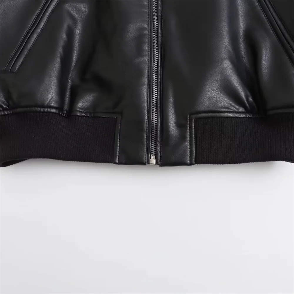 autumn new women's European and American style high-end feeling slimming faux leather pilot jacket short jacket