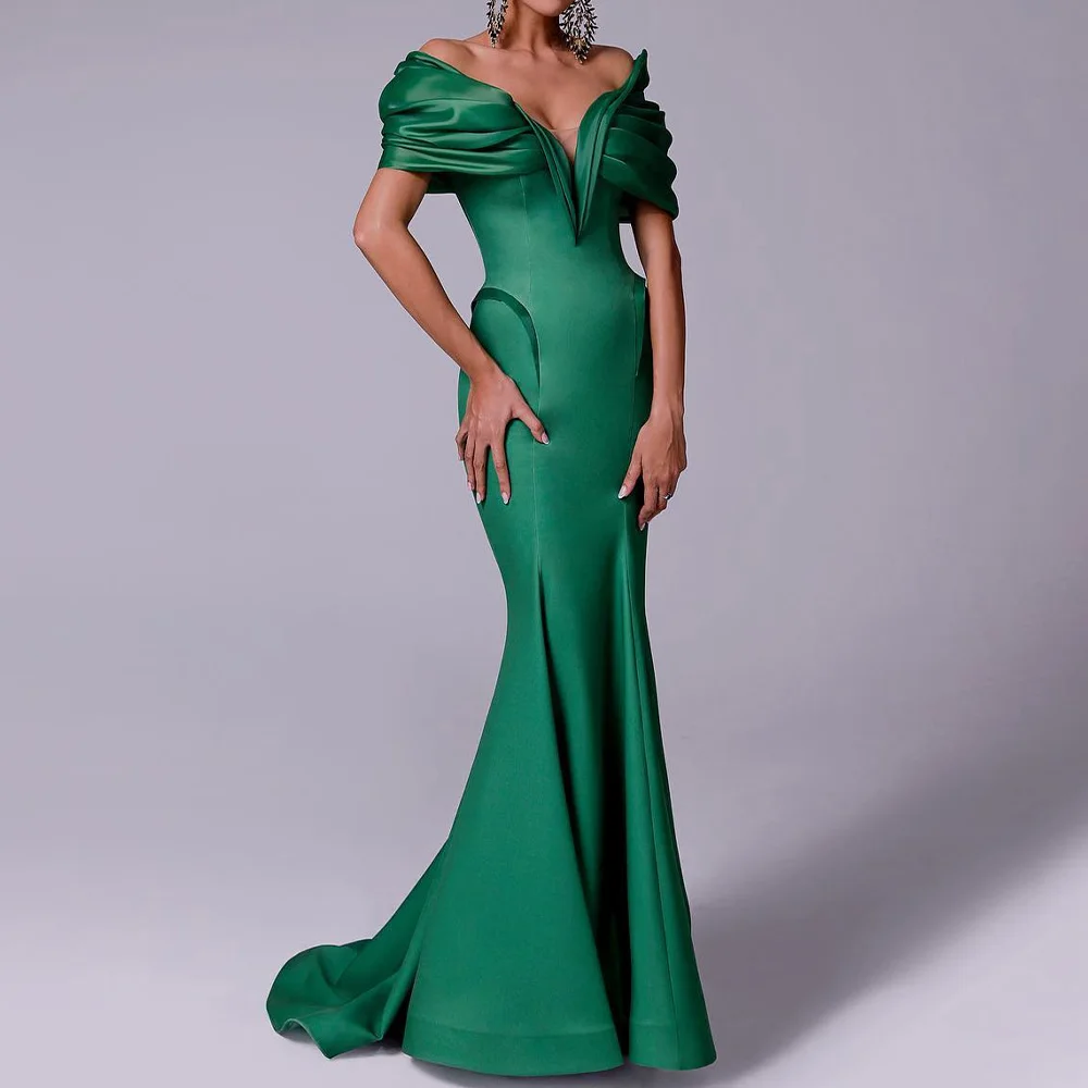 

Fashion and Elegant Mermaid V-Neck Off the Shoulder Evening Dress Floor Length Custom Size Saudi Arabia 2024 Party Gowns