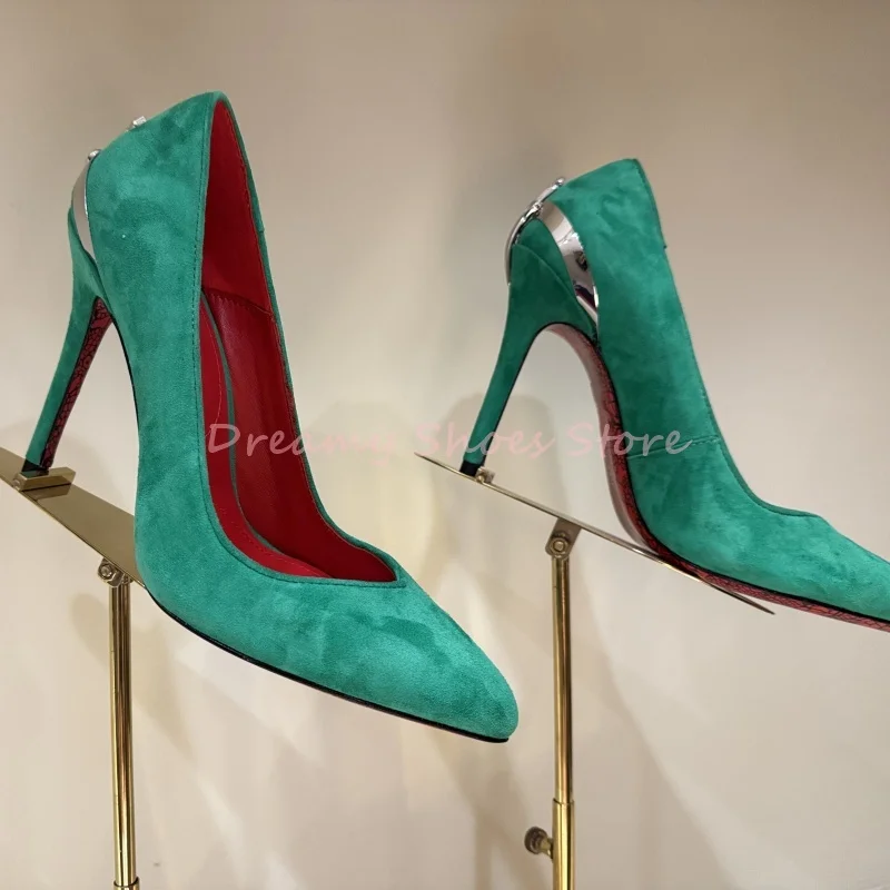 Metal Decor Sword Shaped Pointed Stiletto Pumps Women Red Patent Leather Shallow High Heels Fashion Luxury Party Banquet Shoes