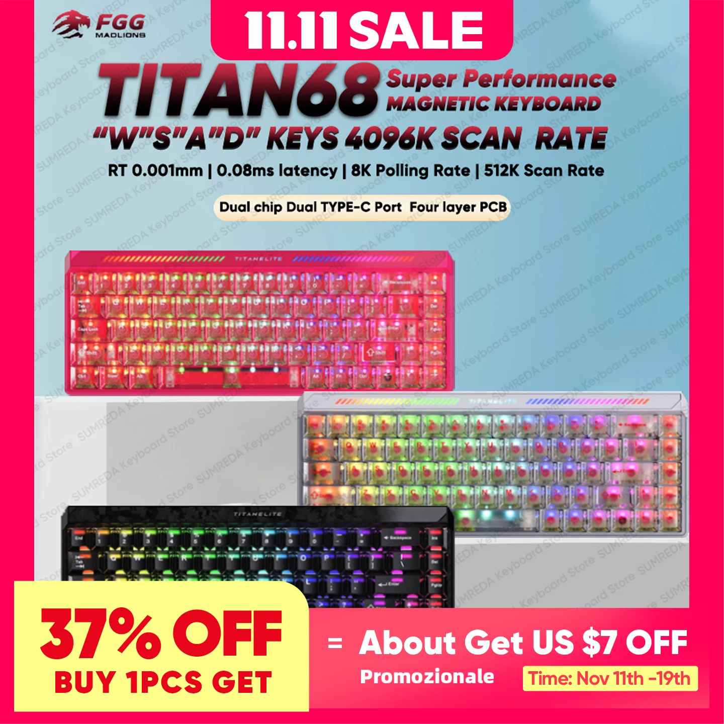 

Titan68 Turbo Проводная игровая магнитная механическая клавиатура RT0,001 мм 512K Скорость сканирования 8K 0,08 мс TITAN68 Turbo RGB-клавиатура для геймера