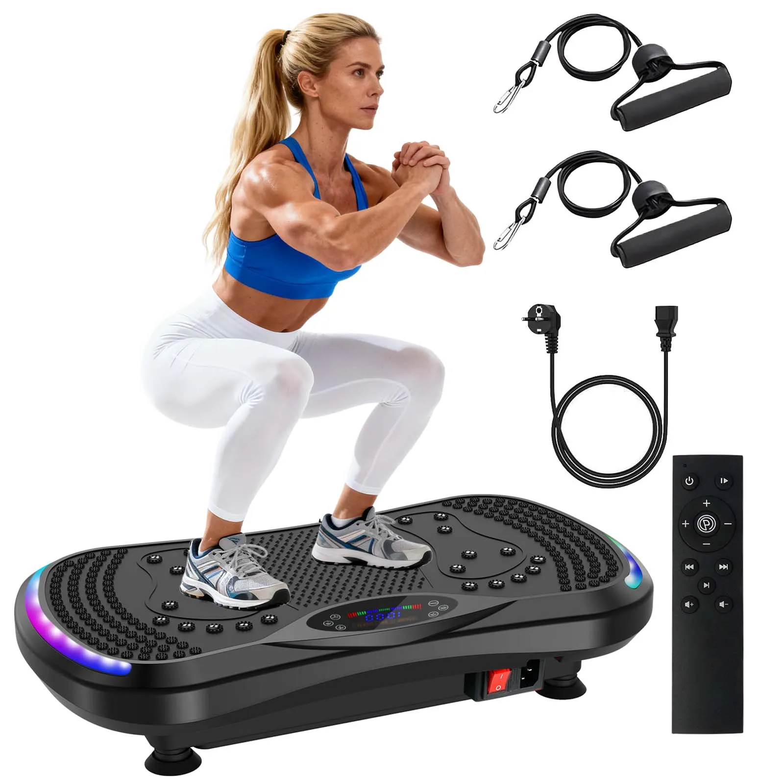 LED Light Vibration Plate Exercise Machine Adjustable Speed Auto Manual  Modes Resistance Bands Home Training Fitness Equipment - AliExpress 18