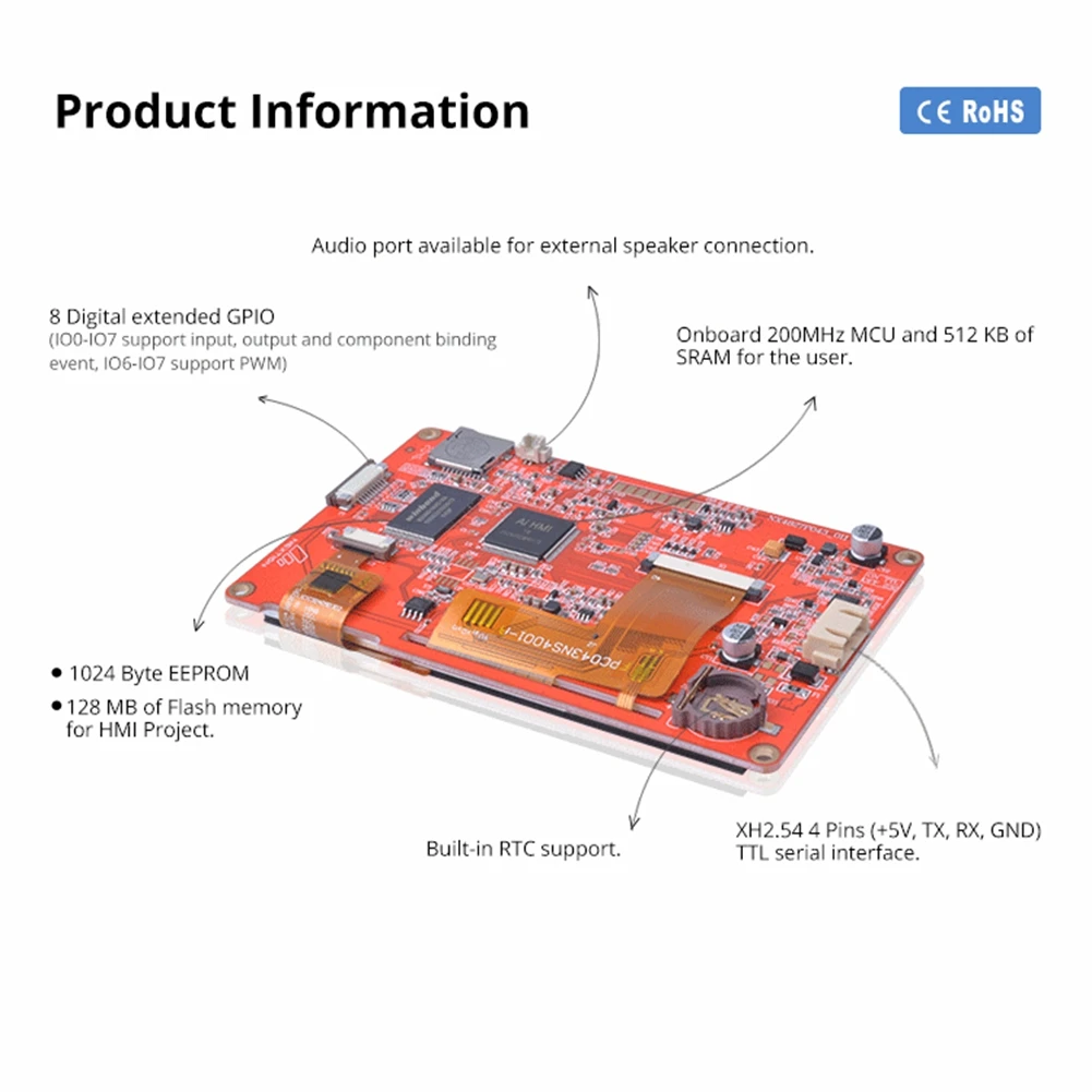 

Y23A-NX4827P043-011R 4.3 Inch LCD-TFT HMI Display Module Intelligent Series RGB 65K Color Capacitive Touch Panel