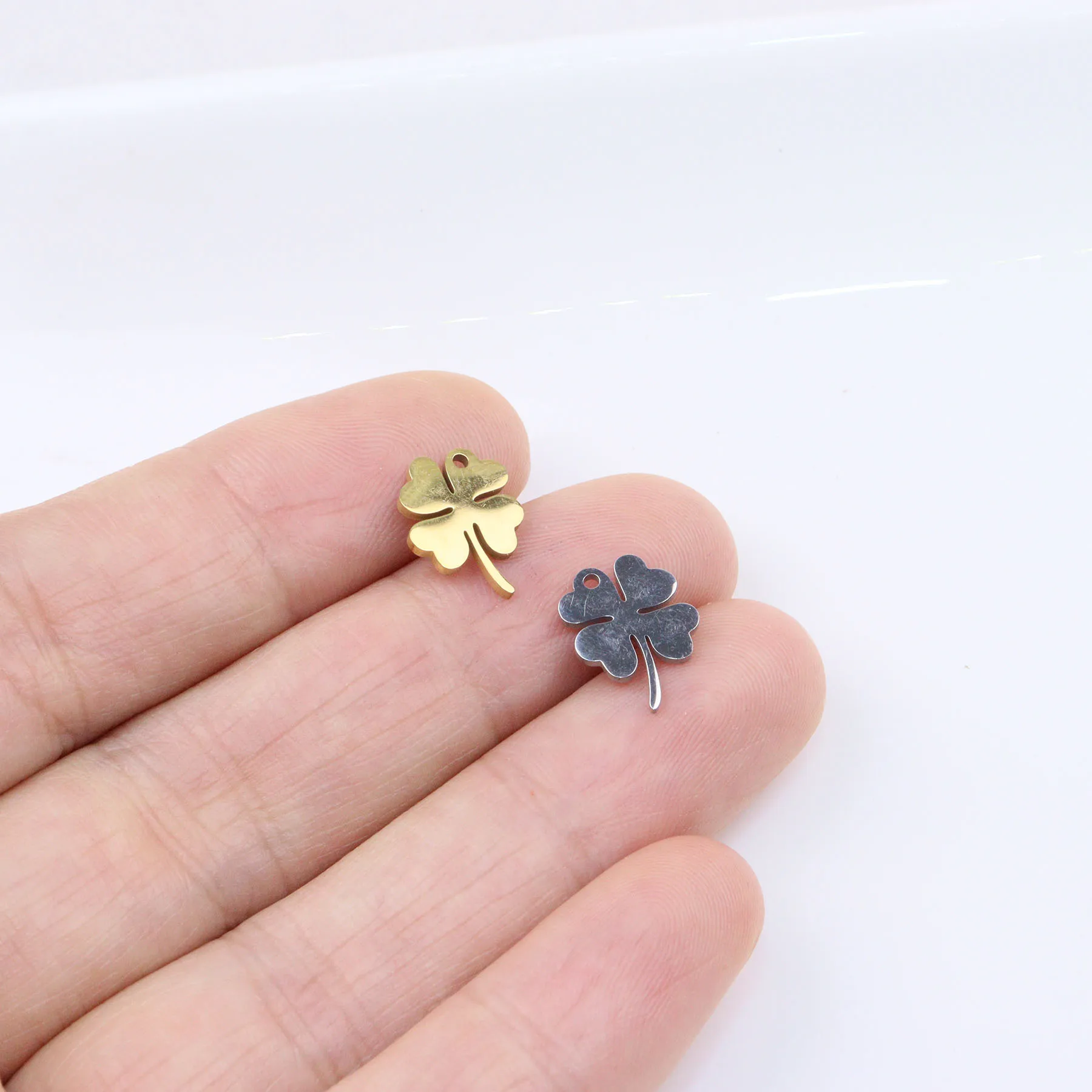 10pcs 9*12mm Wholesale Stainless Steel High Quality Mirro Polish Clover Charm Pendant DIY Necklace Bracelets Unfading Colorless