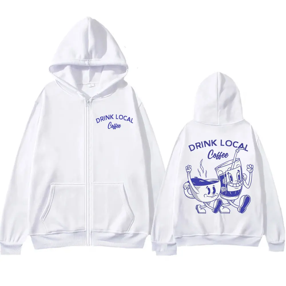 شرب القهوة المحلية مضحك ميمي الجرافيك سستة هوديس الرجال النساء خمر طويلة الأكمام زمم بلوزات الراحة فضفاضة مقنعين معاطف #6