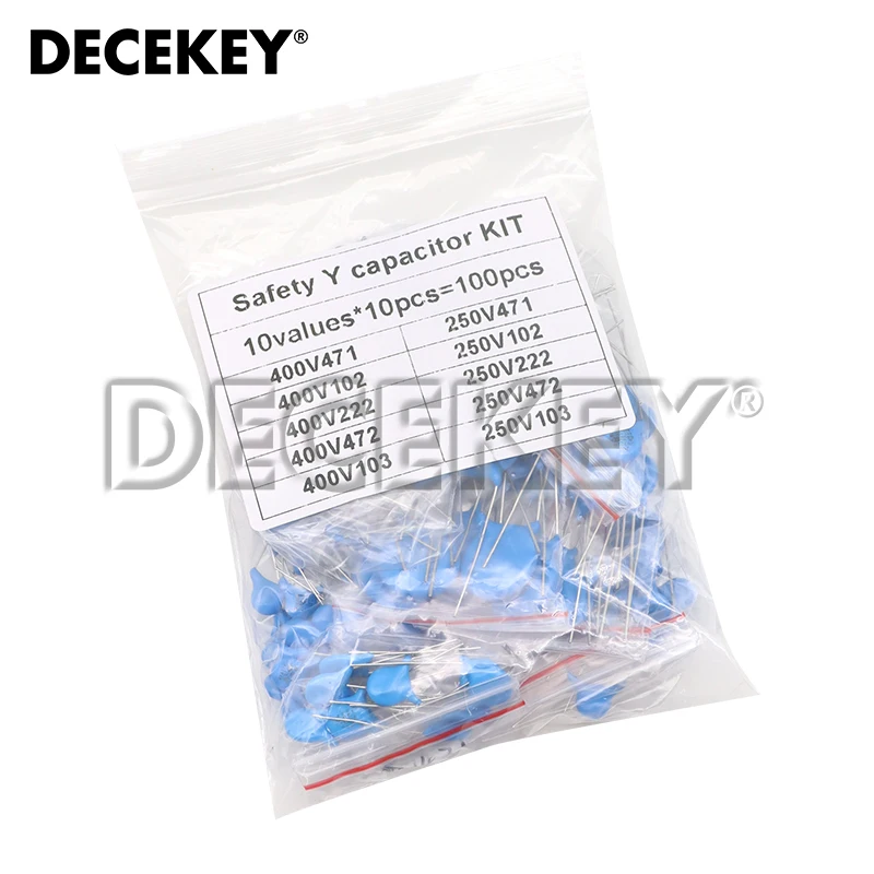 100pcs=10value*10pcs Safety Y capacitor KIT 400VAC 250VAC 471 102 222M 472M 103M EACH 10PCS DIY Set