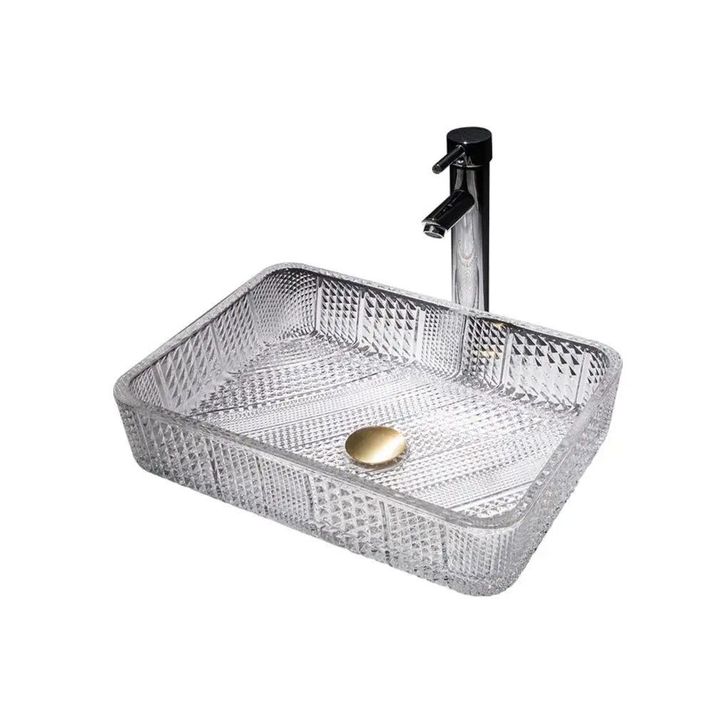 

Glass Bathroom Sink Transparent Wash Sink Rectangle Vessel Sink Counter Top Basin Bowl for Bathroom