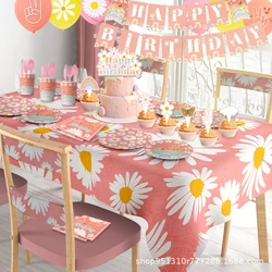 Daisy Themed Girl's Birthday Party Decoration, Daisy Flowers, Paper Plates, Tissues, Cups, Tablecloths, Disposable Tableware Ite