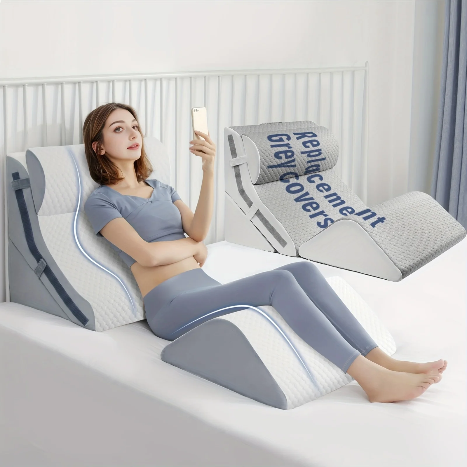 3-In-1 Incline Pillows Wedges for Back, Pillow for Sleeping, 15-In-1 Adjustable Memory Foam Wedge Pillow, Orthopedic Bed Wedge