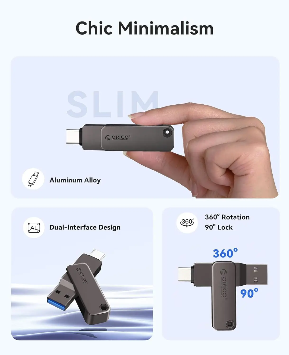 Immagine 4: ORICO Chiavetta USB Dual con USB-C e USB-A, Mini Thumb Drive con Velocità di Lettura Fino a 150MB/s, 32/64/128/256GB per iPhone Serie 15/16/17