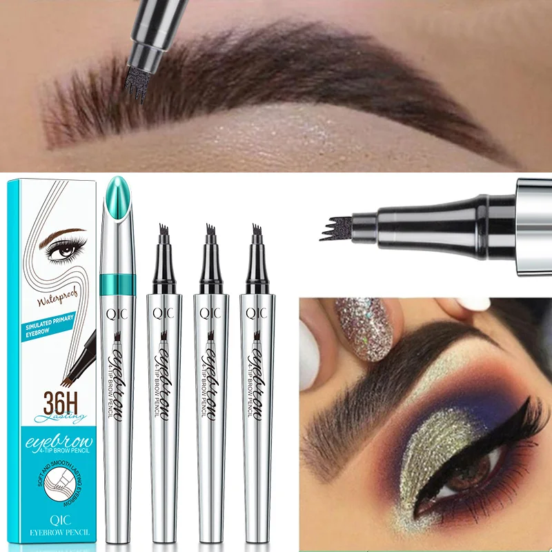 5 Colors Eyebrow Pen Waterproof 4-Fork Tip Eyebrow Tattoo Pencil Long Last Natural Dark Brown Liquid Eye Brow Pencil Microblade