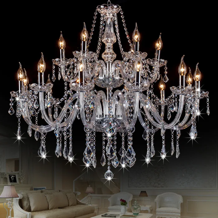 

18 heads double layer European style transparent candle chandelier clear glass chandelier villa large living room staircase