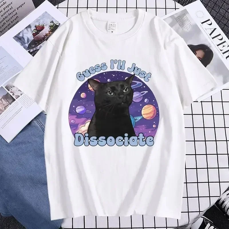 Black Cat Funny Meme Graphic Tshirt Summer Women's Vintage Short sleeved Tshirt Fashion Beauty Clothing T-shirt Street Clothing