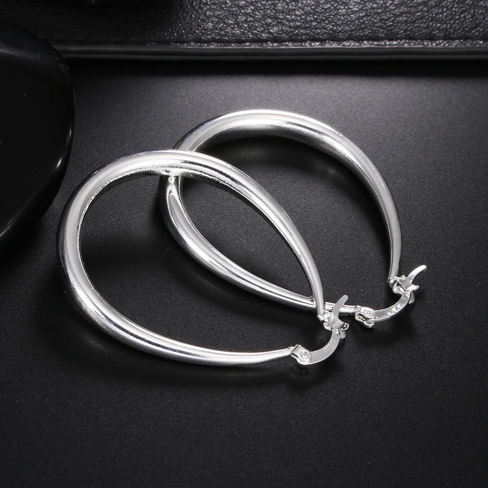 Silver Color 41MM Smooth Circle Big Hoop Earrings For Women Fashion Party Wedding Accessories Jewelry Christmas Gifts image 6
