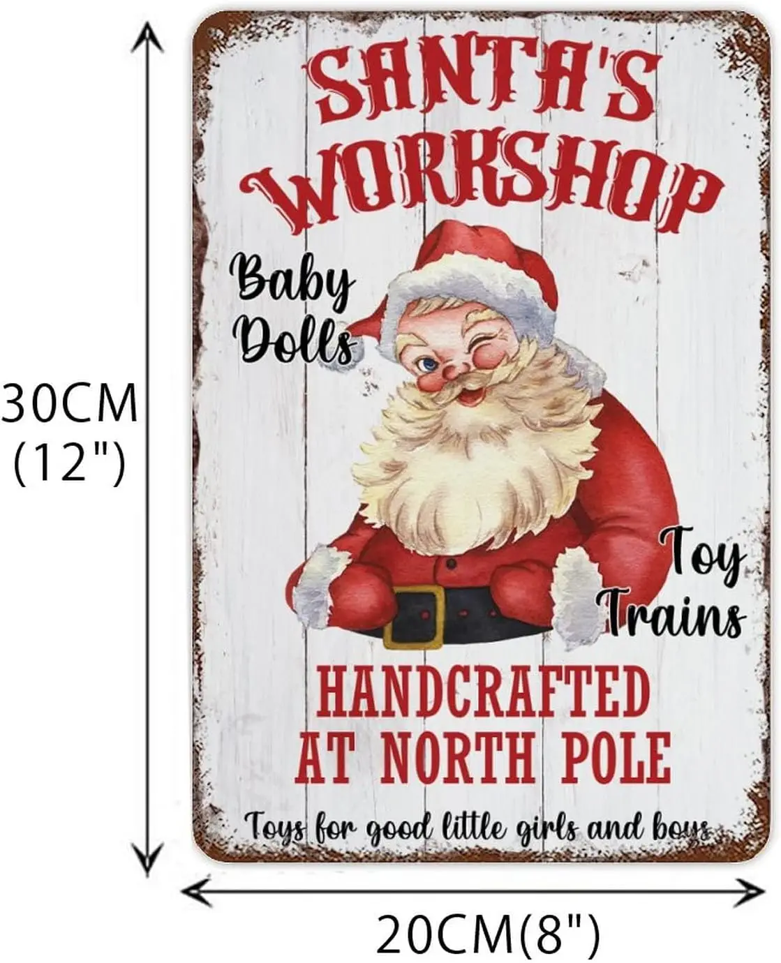 Merry Christmas Sign at North Pole Tin Sign Christmas Santas Workshop Metal Sign Shabby Chic Wood Grain Fireplace Mantel Metal P