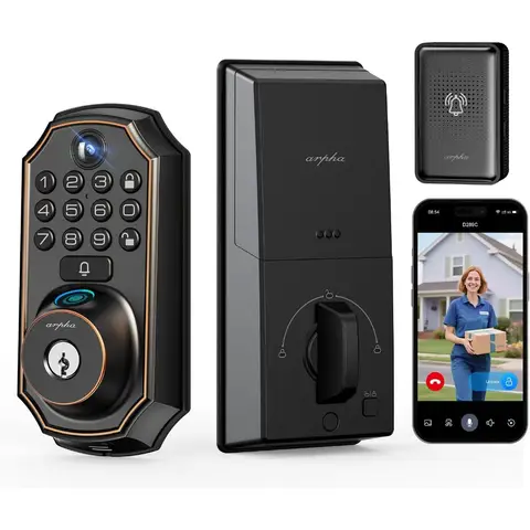Keyless Entry Deadbolt - WiFi Video Smart Lock with Camera, 5-in-1 (Camera+Doorbell+Fingerprint+Keypad), App Control, Two-Way Au