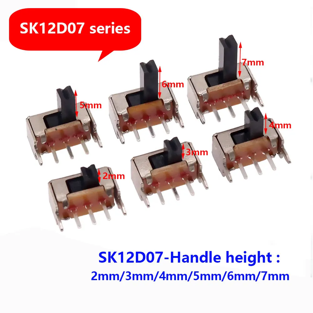 

20Pcs SK12D07VG2/3/4/5/6/7MM Miniature Slide Switch SPDT 3 Pin PCB 2 Position 1P2T Side Knob Handle High 2/3/4/5/6/7mm