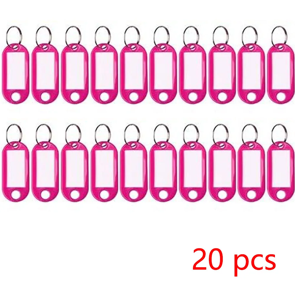 20/100 Stück Schlüsselanhänger, beschriftbarer Kunststoff-DIY-Namensring für Gepäck, Papieretiketten, Schlüsselanhänger, Koffer, Haustiermarkierungen, Zubehör, mehrfarbig