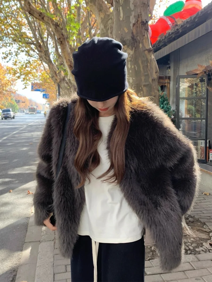 Cappotto in pelliccia sintetica ecologico da donna invernale Faion -Mimiing Hair Inteated Top in similpelle Marrone e sensazione premium