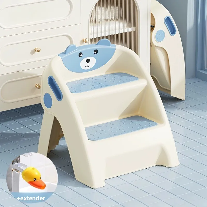 مقعد حمام للأطفال قابل للطي مع مسند قدم مضاد للانزلاق لفرشاة أسنان حوض الغسيل وسلم آمن قوي لغسل الوجه