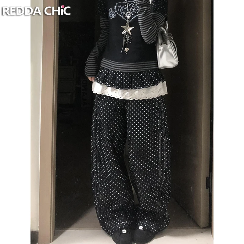 

Джинсы ReddaChic с отстегивающейся юбкой, женские, свободного кроя, винтажные, с цветными блоками, в горошек, с кружевной отделкой, черные, в стиле гранж, уличная мода