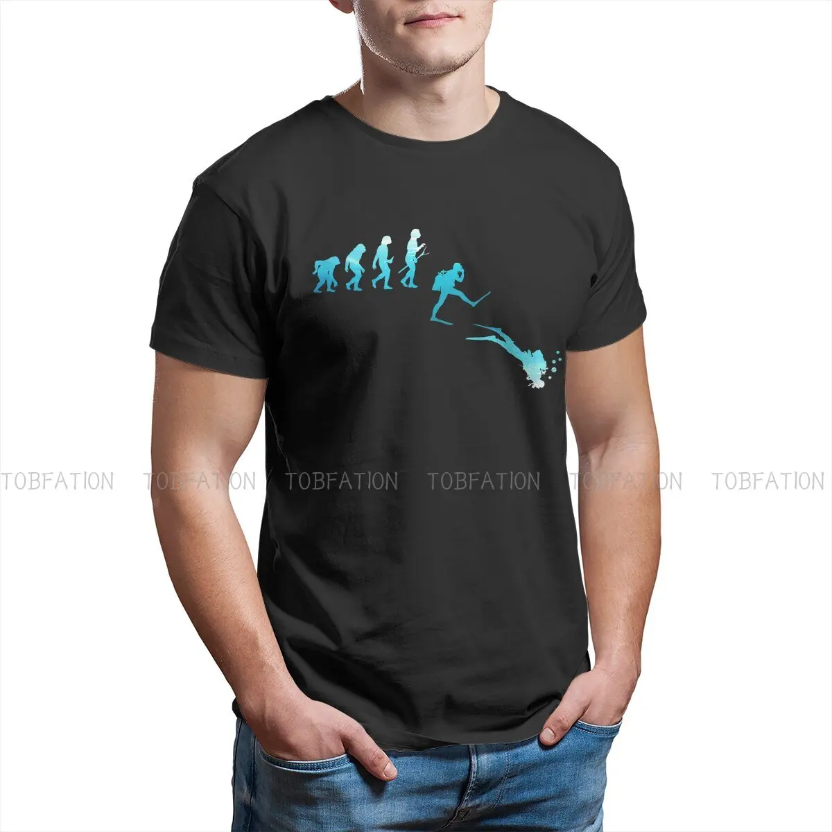 Evolution Hipster TShirts Dive Scuba Diving Men Harajuku Fabric Tops T Shirt Round Neck Oversized