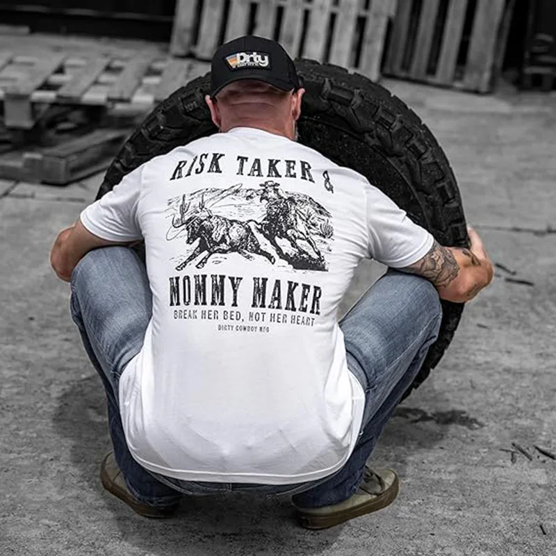 Herren Grafik-T-Shirt | Risikoantnehmer, Mutter-der-Zweite-Generation | Sportliche Passform, Tagless Comfort Saying Tee, Neuheitsgeschenk für den Ehemann, Y2k Streetwear – Detail 9